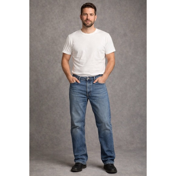 Levi's Other - Levis 505 Regular Fit Wide Leg 42x30 Medium Wash Red Tab Blue Denim Jeans
